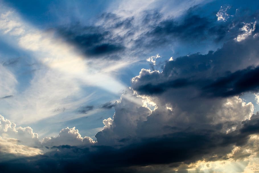 photography of clouds, weather, sunbeam, evening light, weather mood HD wallpaper