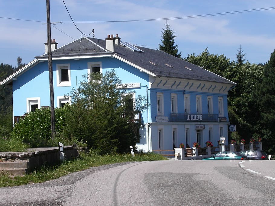 blue, house, vosges, architecture, street, building exterior HD wallpaper