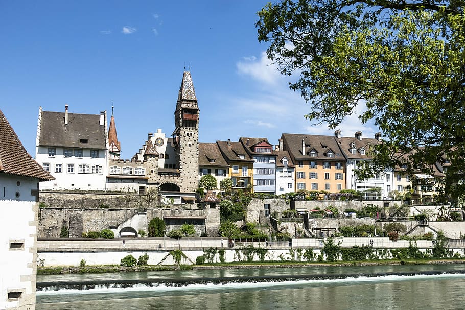 architecture, old, river, reuss, sky, church, tourism, summer HD wallpaper