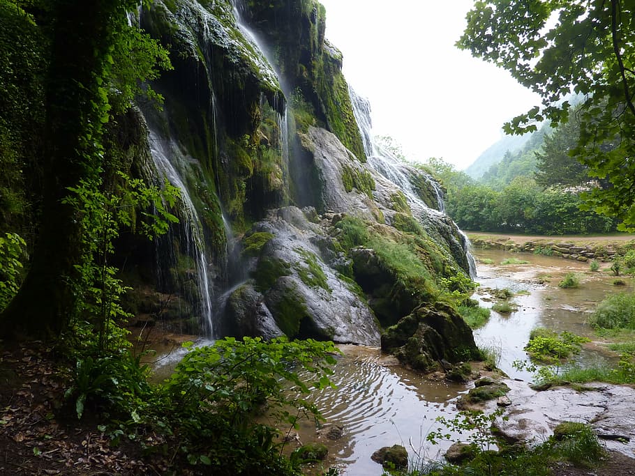 cascade, landscape, calm, peaceful, water, beauty in nature HD wallpaper