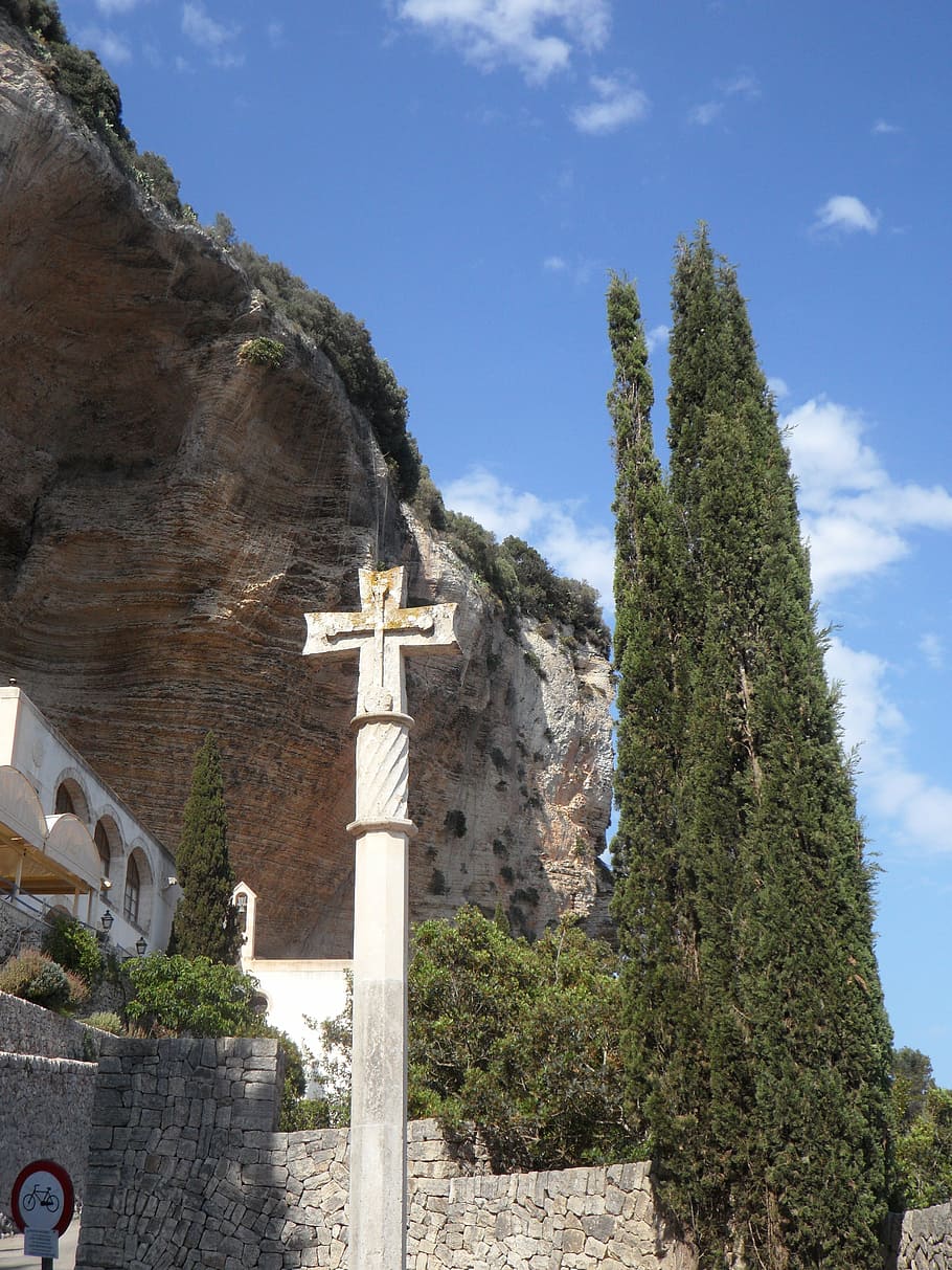 mallorca, cross, make a pilgrimage, stone cross, religion, balearic islands, HD wallpaper