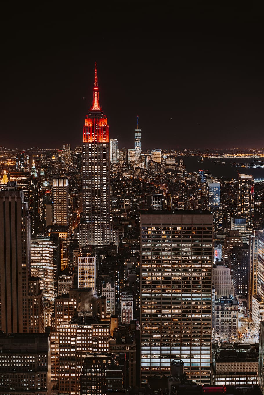 aerial photography of Manhattan, New York, high angle view of city building with lights HD wallpaper