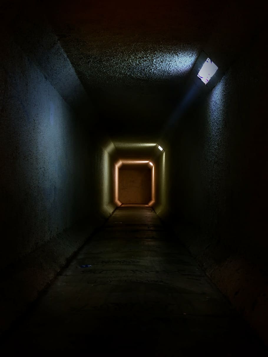 black tunnel, spooky, mysterious, mystic, dark, underground, light