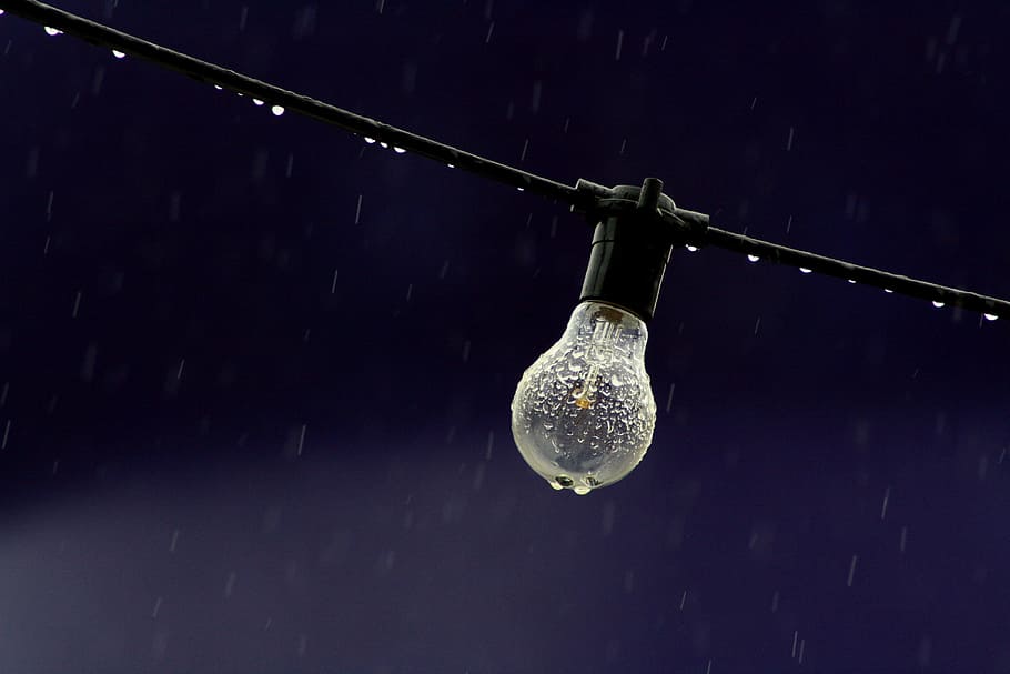 electric, light, bulb, wire, rain, raindrops, water, droplets HD wallpaper