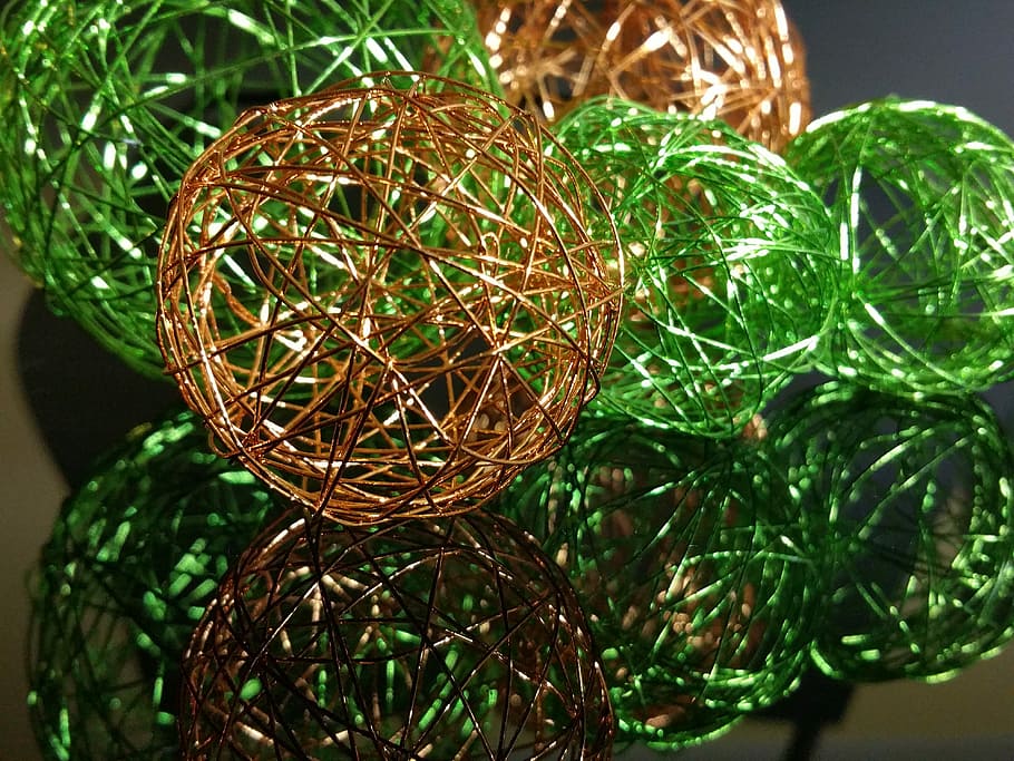 Ball, Wire, Green, Orange, Decoration, background, wire mesh HD wallpaper