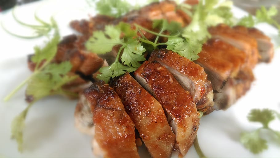 grilled pork with greens, duck, roasted, chopped, vietnamese, HD wallpaper