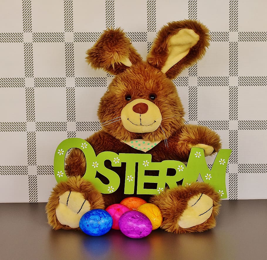 Easter Bunny, Soft Toy, Toys, happy easter, egg, colorful, teddy Bear HD wallpaper