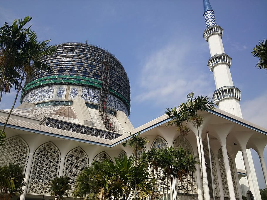 Mosque, Blue, Dome, Minaret, architecture, islamic, muslim HD wallpaper