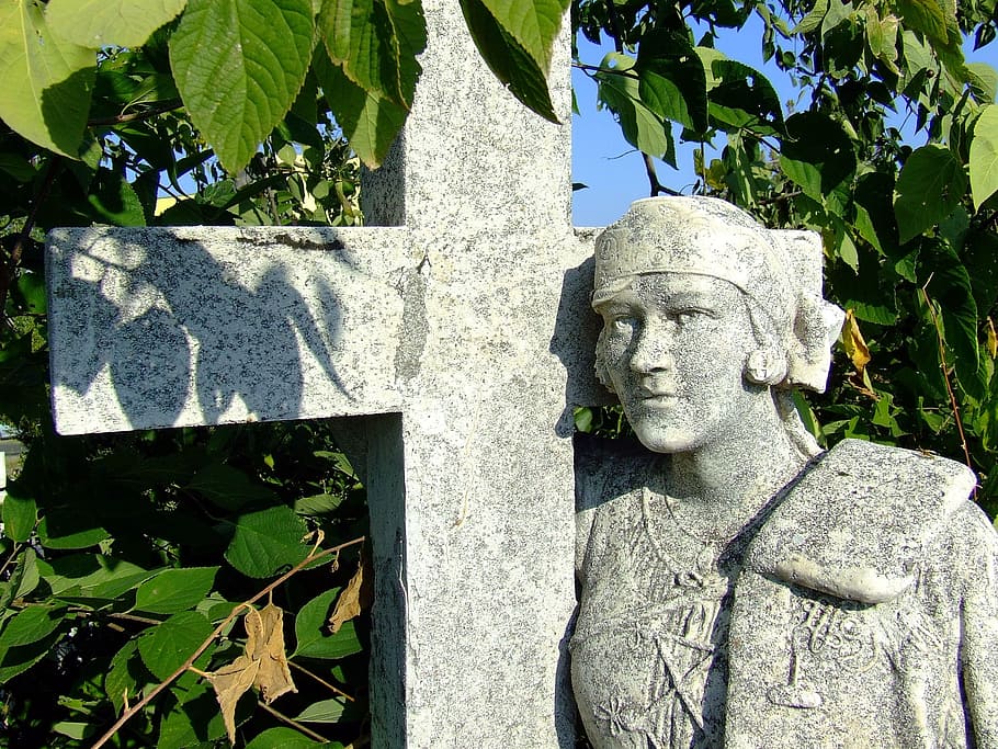calvary cemetery, baja, sculpture, statue, cross, person, figure, HD wallpaper