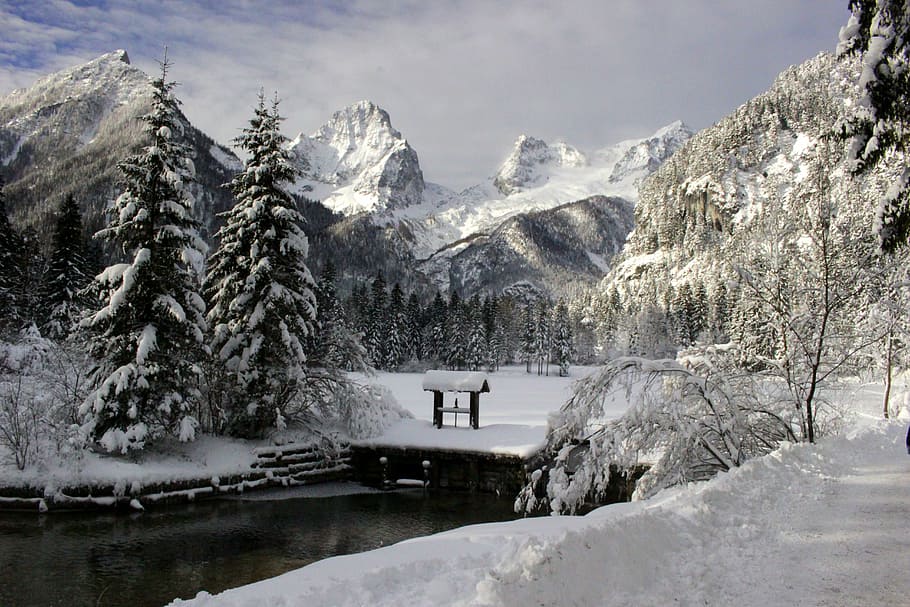 snow covered mountain under white sky, winter, wintry, cold HD wallpaper