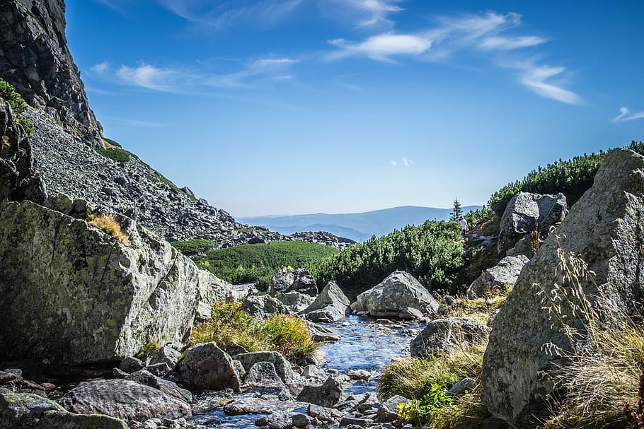 mountains, landscape, view, sky, high tatras, water, solid HD wallpaper