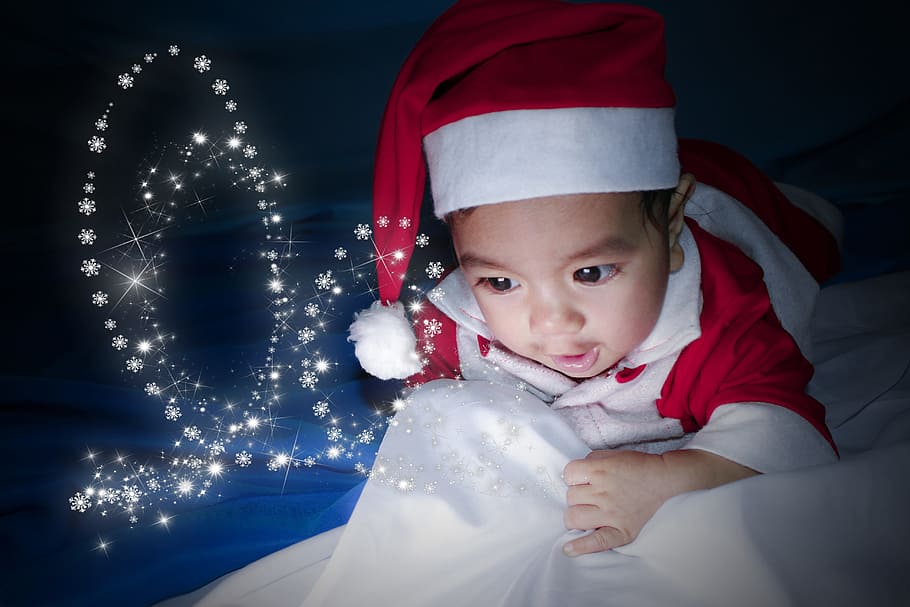 Cute, Christmas, Kid, baby, santa, holiday, childhood, winter, HD wallpaper