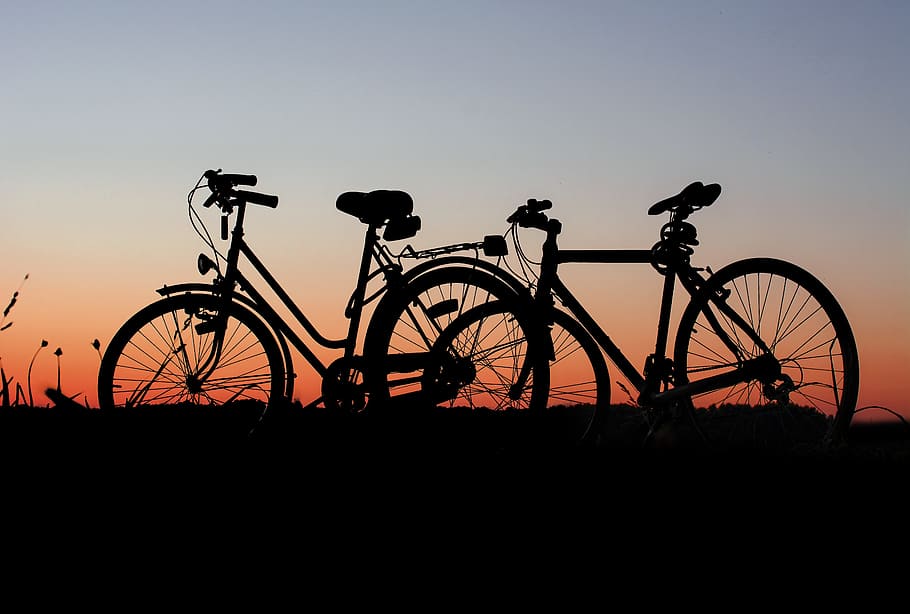 dawn, sunset, summer, sunrise, bicycles, bikes, cyclist, dusk, HD wallpaper