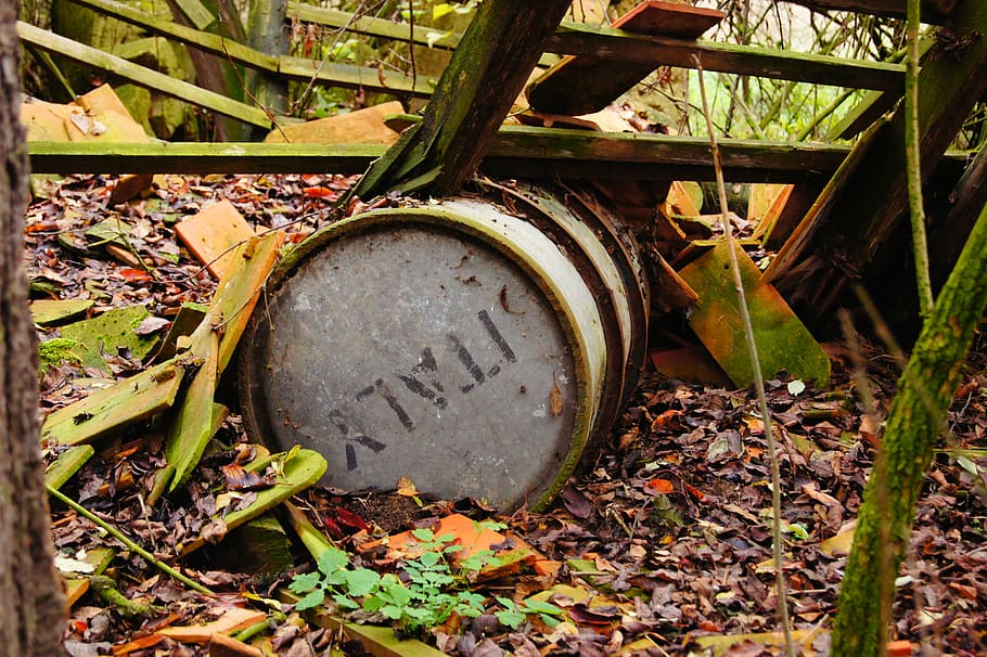 barrel, old, nature, lapsed, pollution, outdoors, leaf, land HD wallpaper