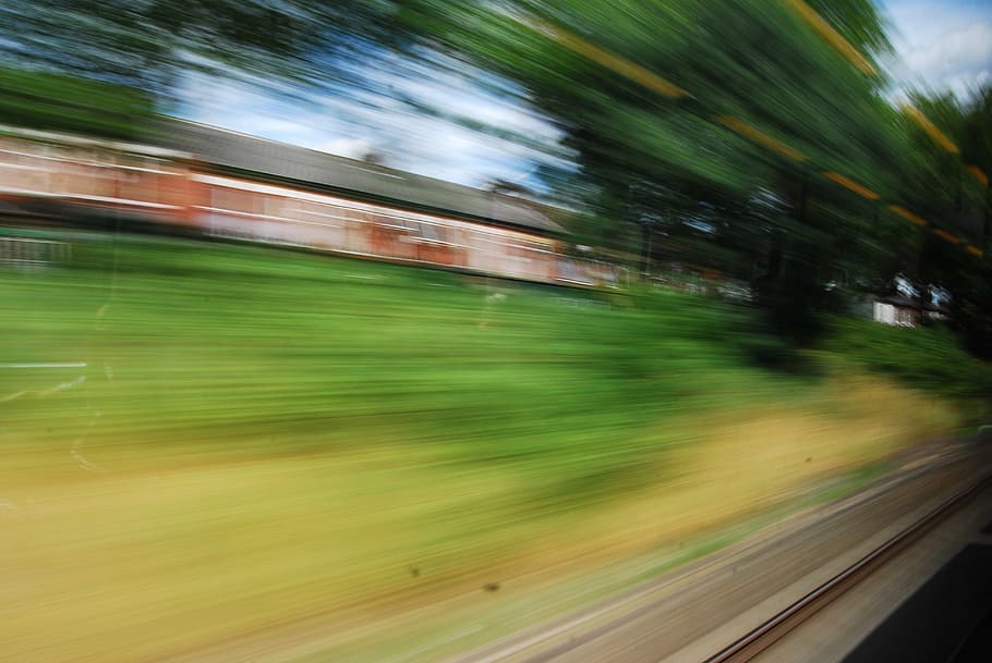 train, rail, high speed, grass, house, passenger, fast, perspective HD wallpaper