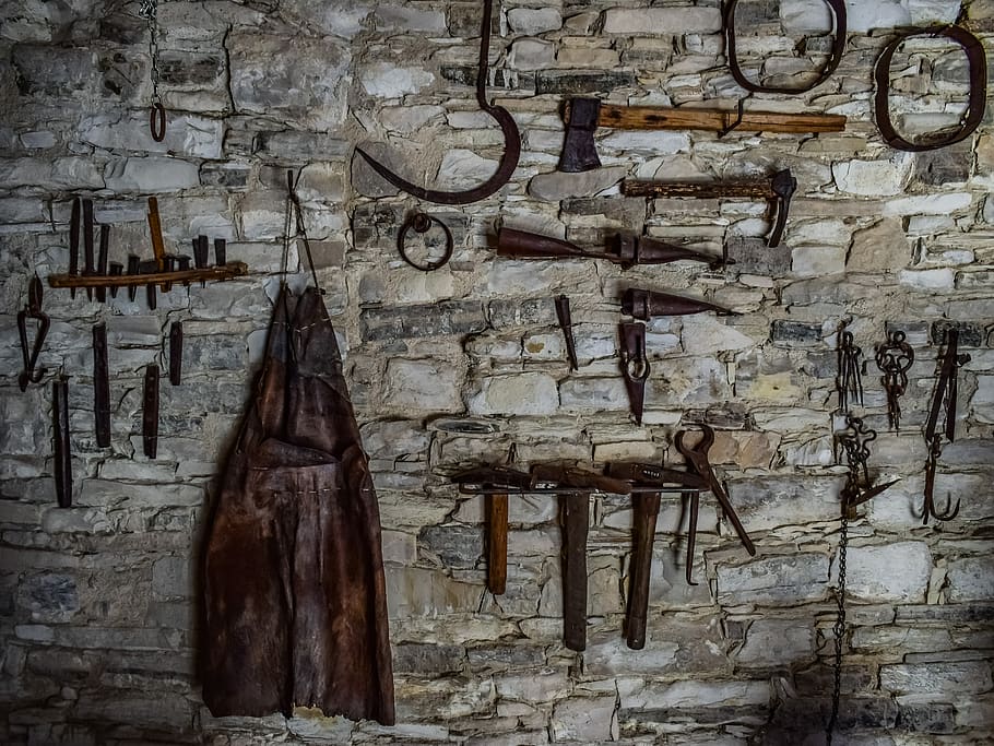 blacksmith's, tools, forge, stithy, old, craft, workshop, traditional HD wallpaper