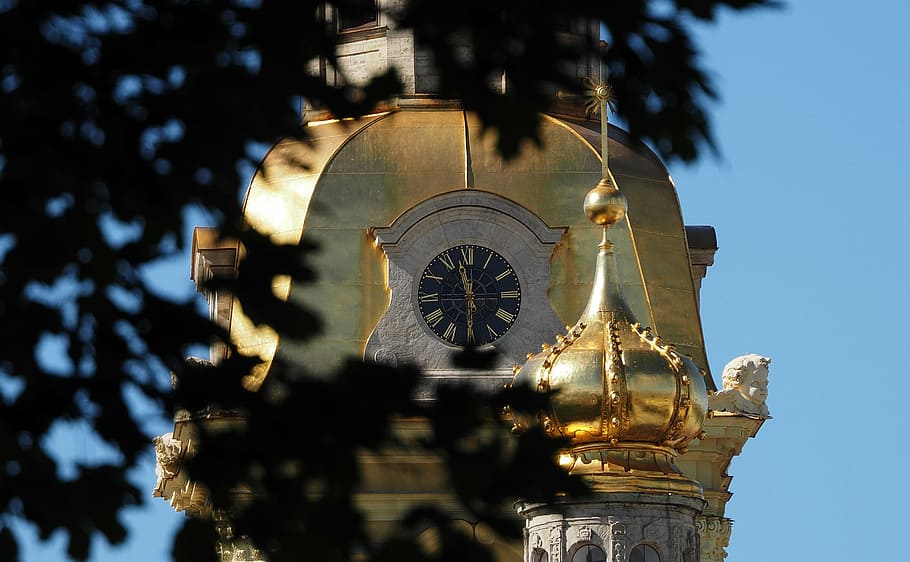 tower, clock, tree, sky, leafs, church, outdoors, building HD wallpaper