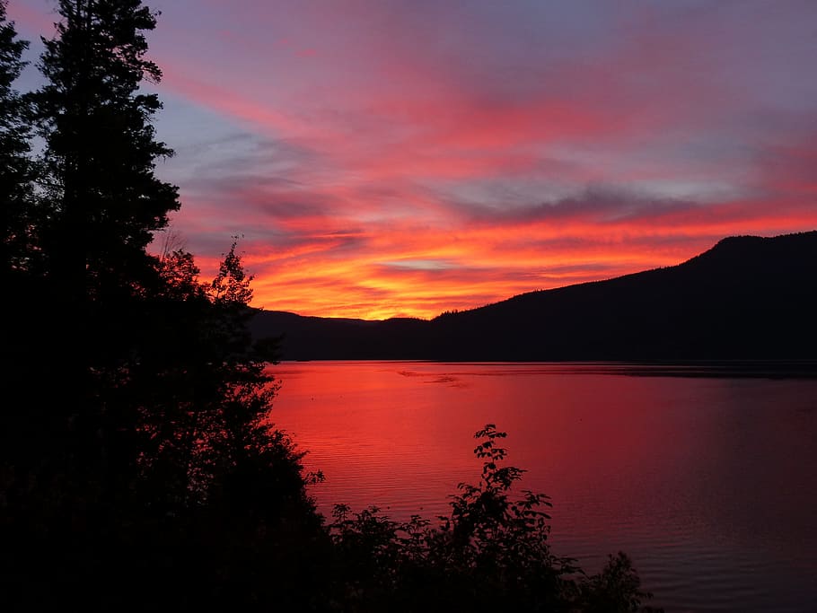 dawn, landscape, nature, sky, clouds, dusk, lake, mountain, overcast HD wallpaper