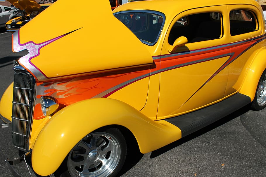 Car Show, Yellow, Antique Car, antique car show, auto, transportation
