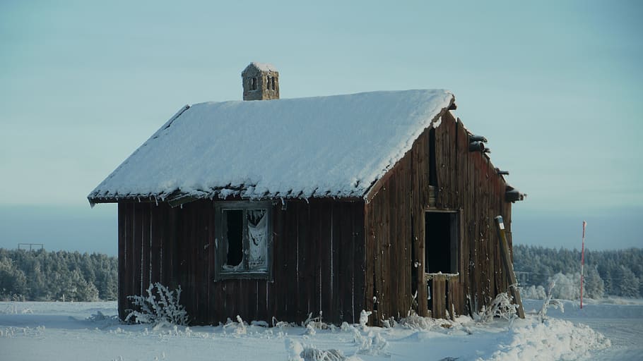 cottage, torp, barn, winter, snow, cold temperature, built structure HD wallpaper