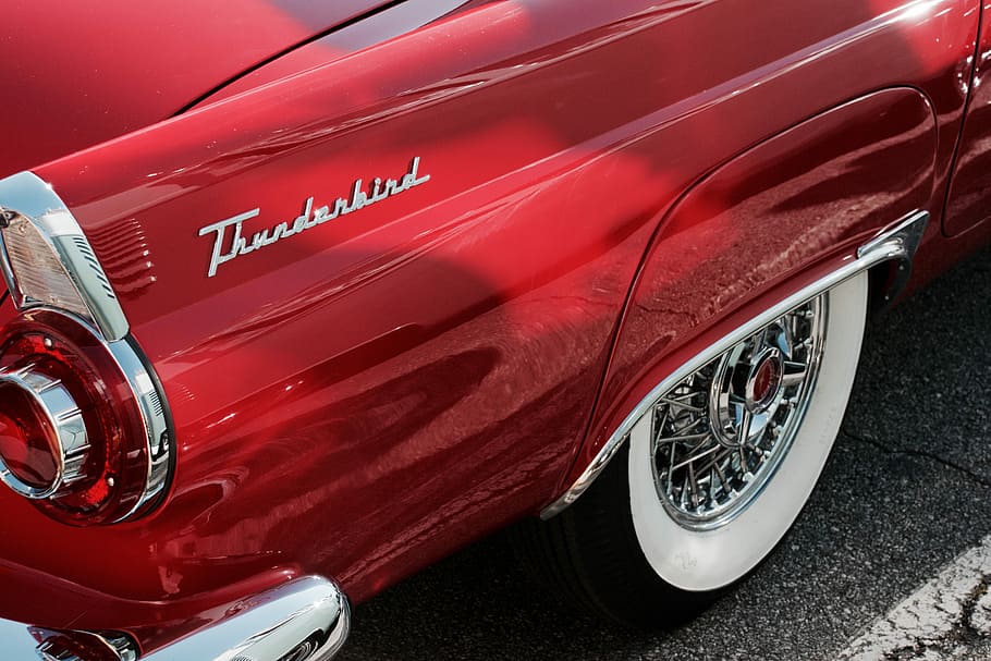 red Thunderbird car, photo of red Thunderbird car, wheel, ford thunderbird HD wallpaper