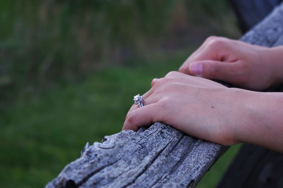 silver-colored ring, hand, finger, engagement, love, woman HD wallpaper