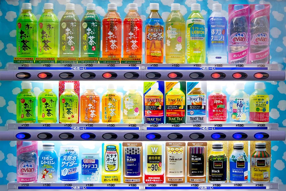 soda, vending machine, japan, drink, bottle, beverage, choice