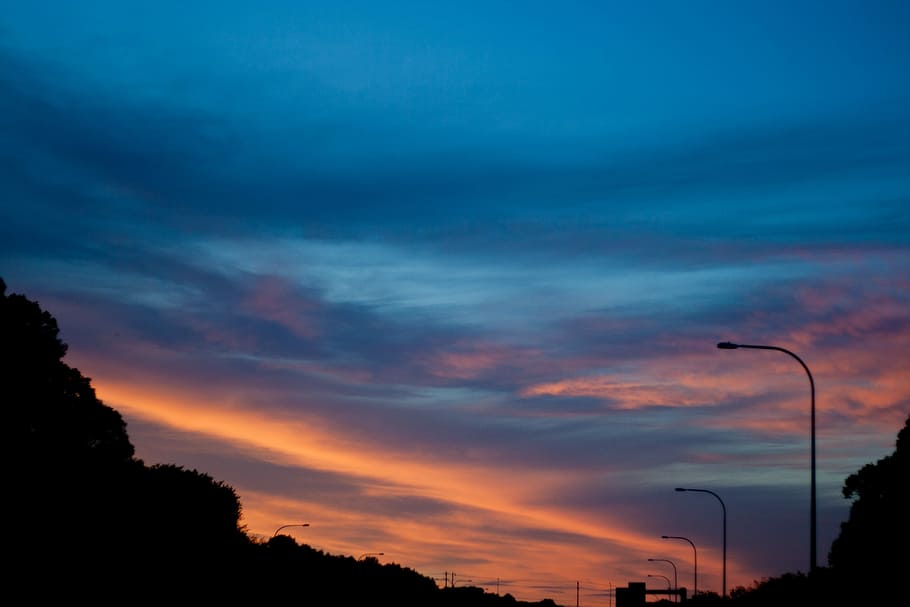 Clouds, Colorful, Sunset, Evening, blue, cloud - sky, silhouette HD wallpaper