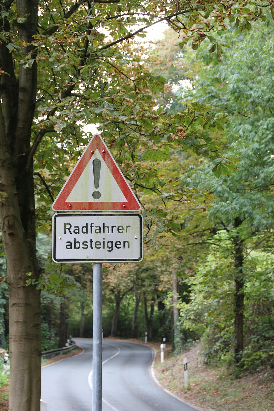 sign, warnschild, walk your bike, caution, cave, shield, note, HD wallpaper