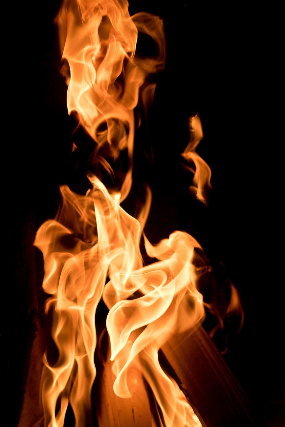 lighted bonfire, burning fire, flame, orange, dark, heat - temperature HD wallpaper