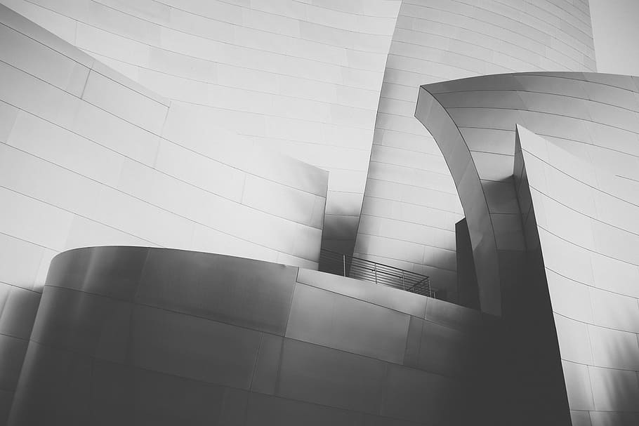 grayscale photography of building, handrail, walls, structure HD wallpaper
