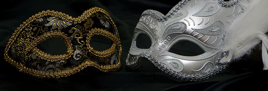 silver and black masquerade masks, carnival, venice, mysterious, HD wallpaper