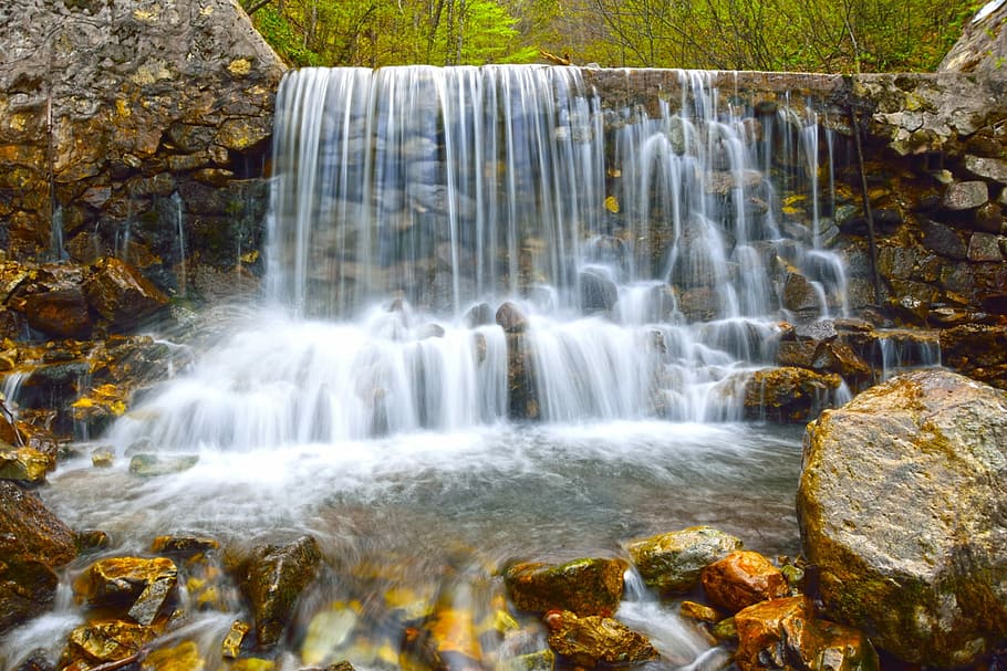 waterfalls during daytime, stream, nature, cascade, motion HD wallpaper