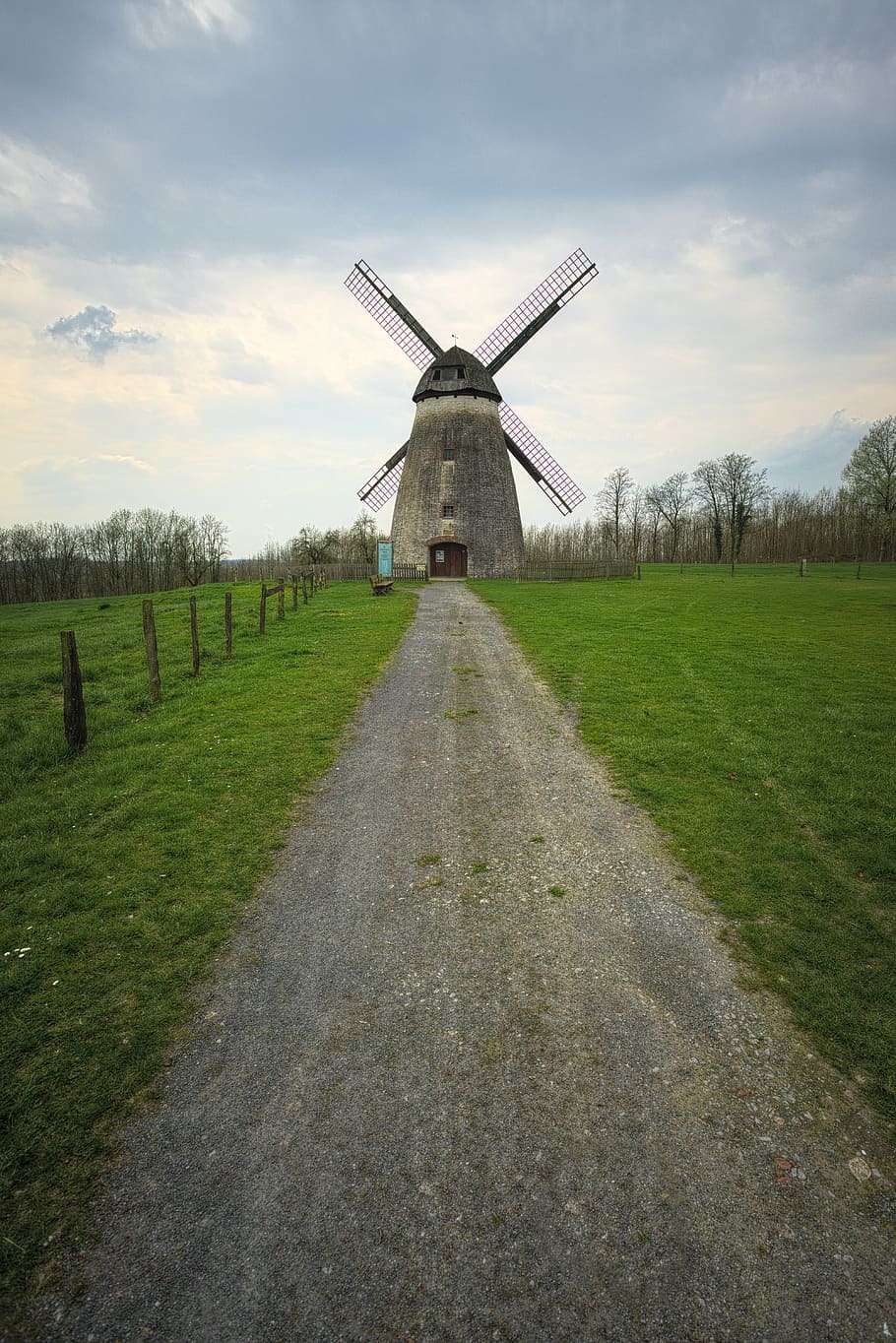 windmill, away, clouds, sky, lonely, weather, landscape, loneliness HD wallpaper