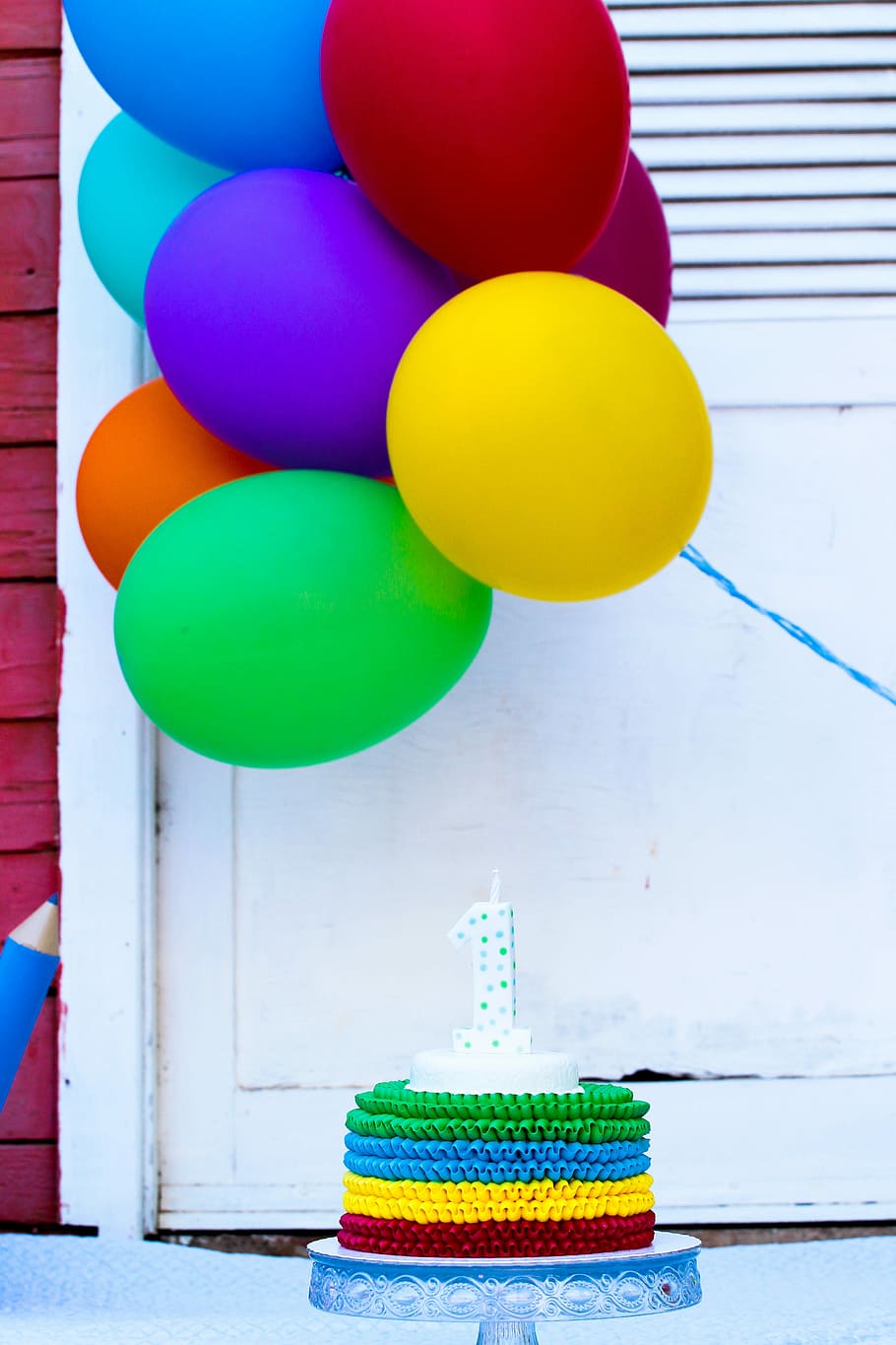 Balloon, Cake, Birthday, multi colored, yellow, green color HD wallpaper