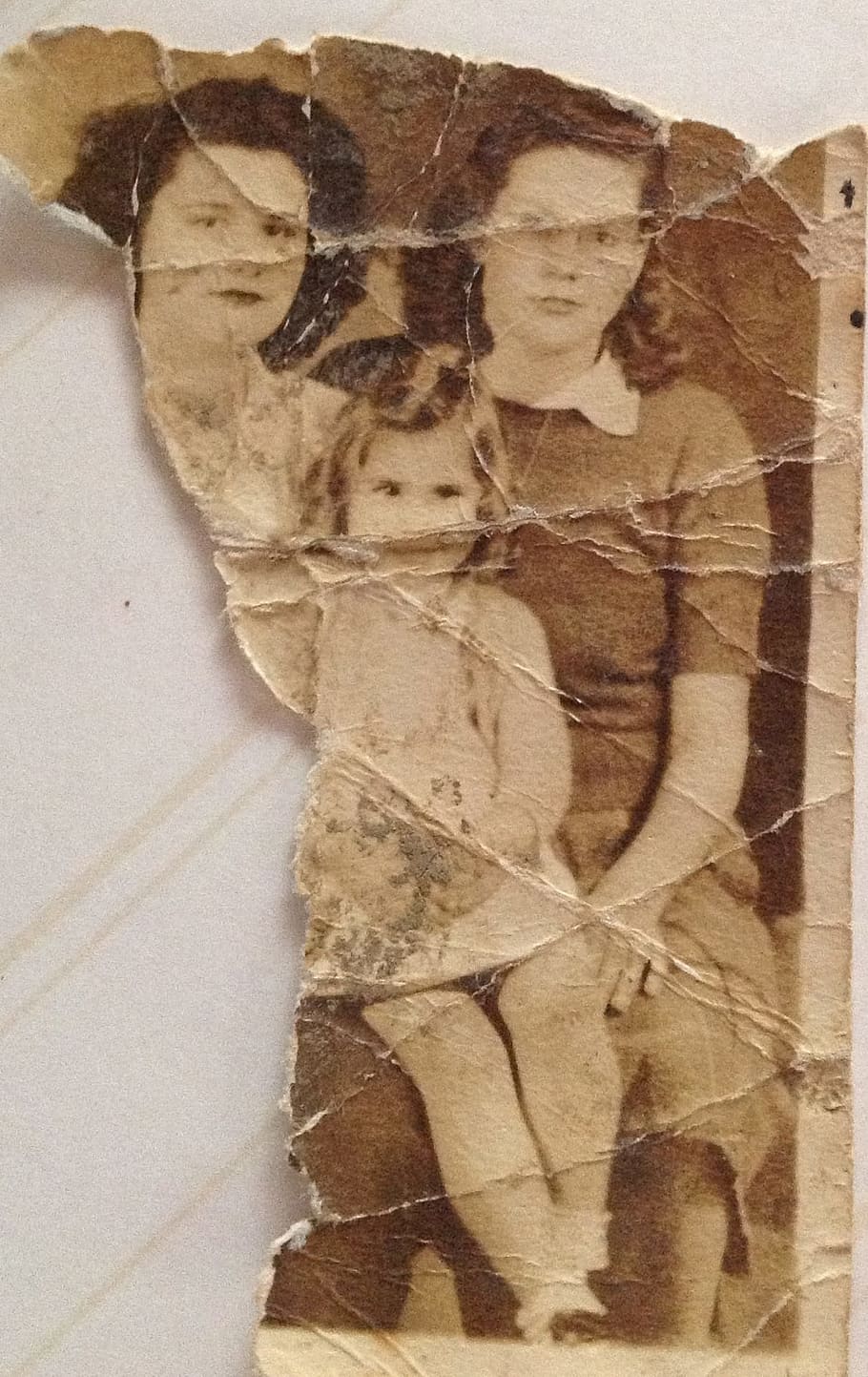 grayscale photo of two women and one girl, Old, Damaged, 1940S