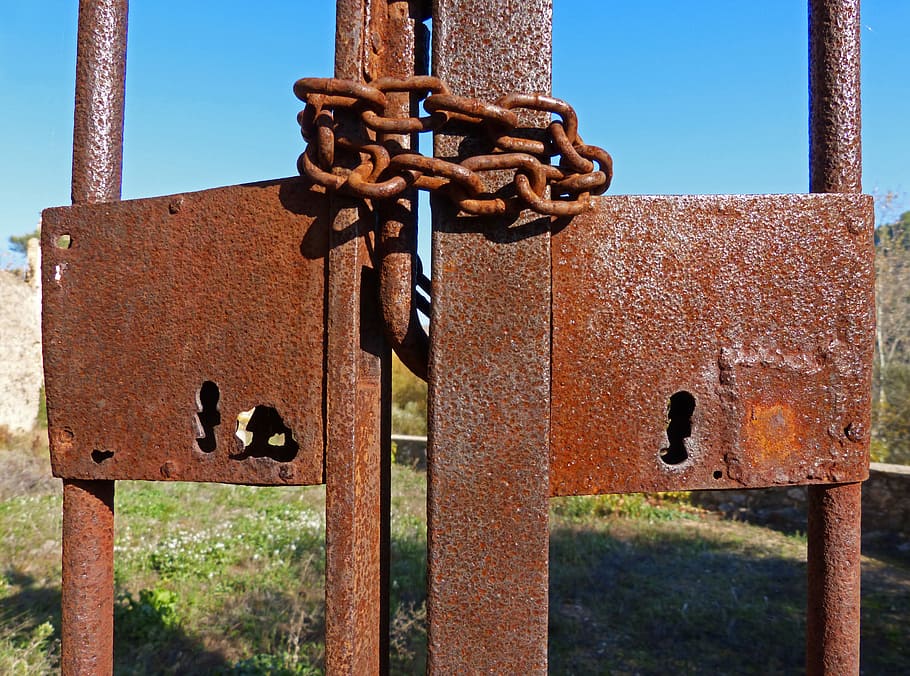 Bolt, String, Baluster, Symbol, rusty, closed, gate, metal HD wallpaper