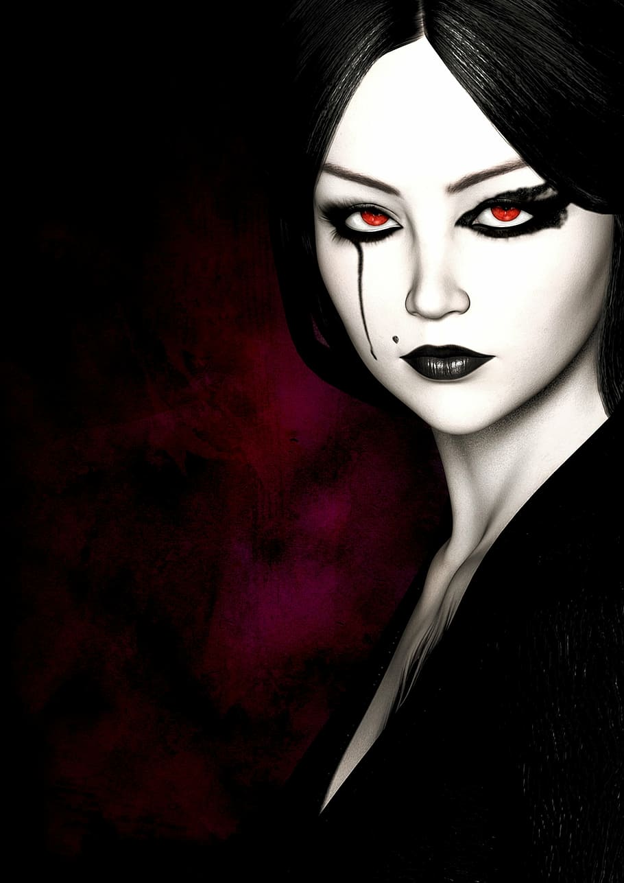woman in black v-neck shirt digital wallpaper, gothic, dark, fantasy, HD wallpaper