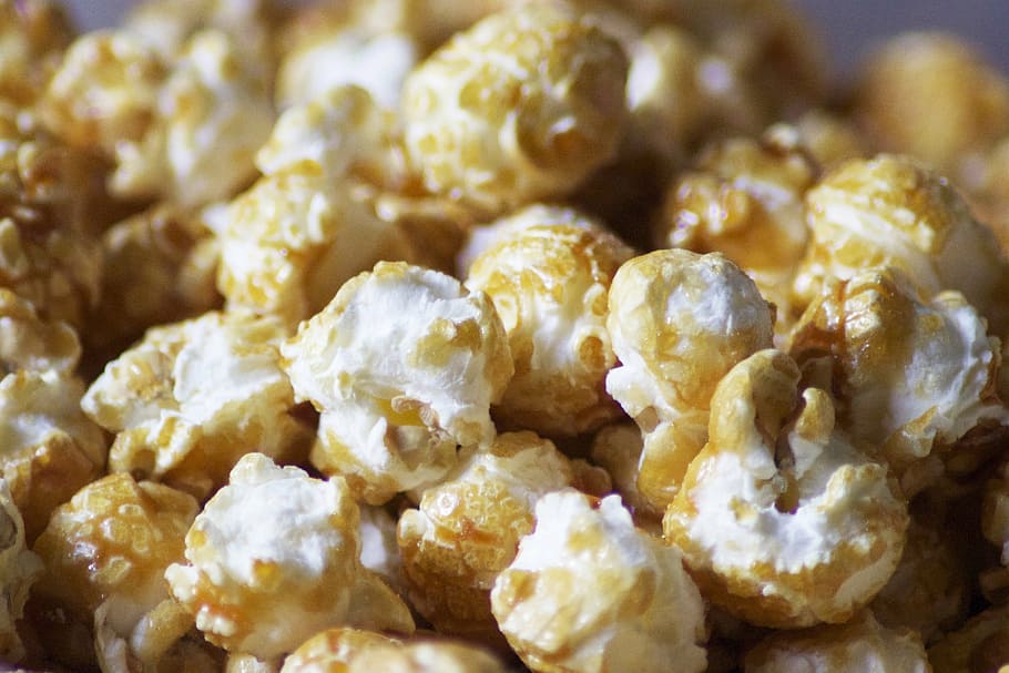 caramel popcorns, sweet, snack, golden, food, food and drink HD wallpaper