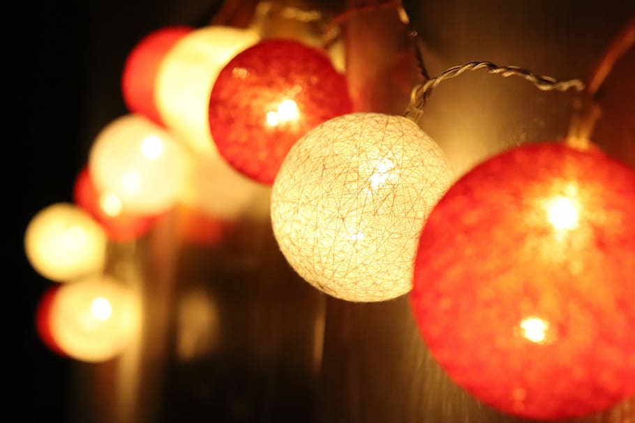 shine, christmas, light, apple, close-up, red, holiday, hanging HD wallpaper