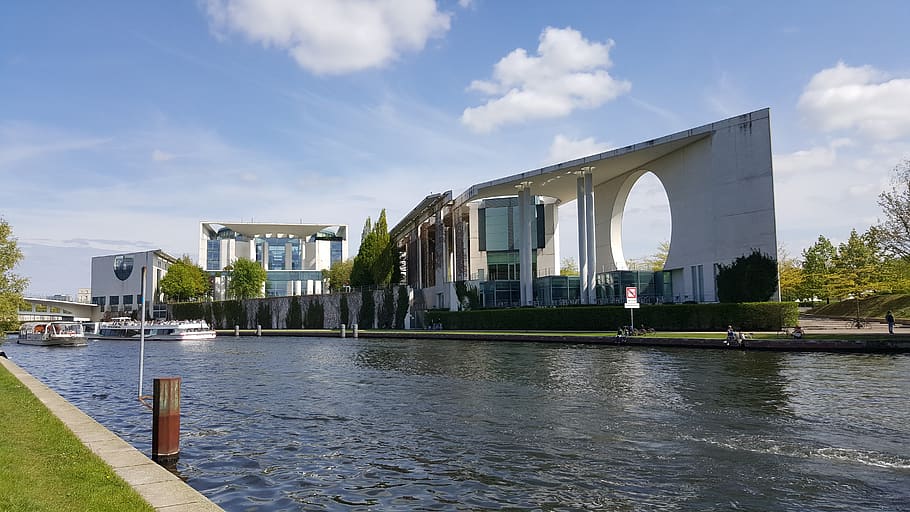 berlin, chancellery, architecture, built structure, water, sky HD wallpaper