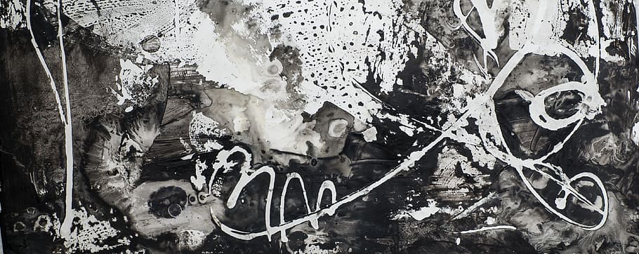 black and white abstract painting, background, texture, structure HD wallpaper