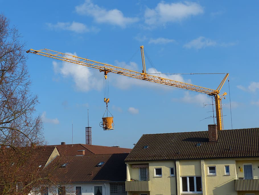 Crane, Construction Work, baukran, house construction, trolley HD wallpaper