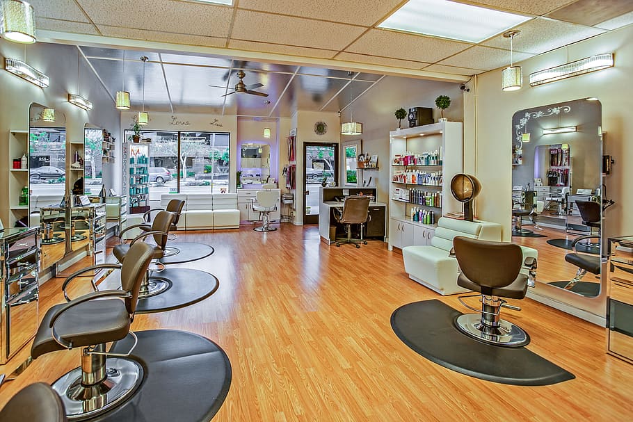 White And Brown Chairs Inside A Salon, ceiling, indoors, interior design