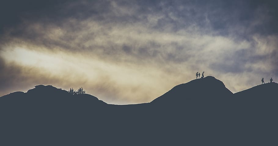 adventure, clouds, dawn, daylight, evening, fog, hikers, hiking HD wallpaper