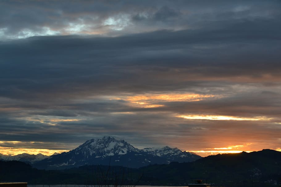 sunset, mountain, landscape, outdoor, evening, cloud, light HD wallpaper