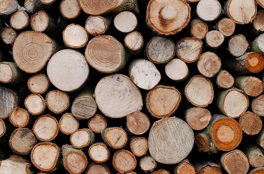 brown log lot, trees, lumber, timber, wood, wooden, material, HD wallpaper