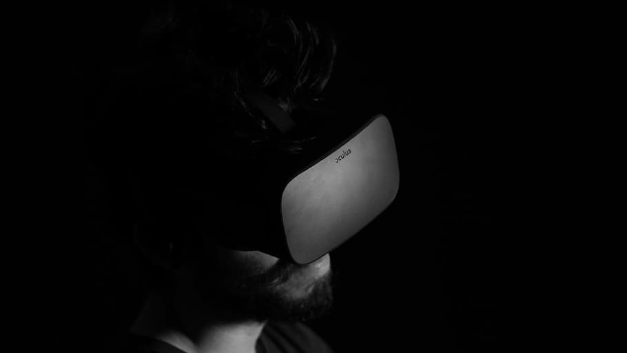 Brave new world, black and gray VR glasses, black and white, oculus rift, HD wallpaper