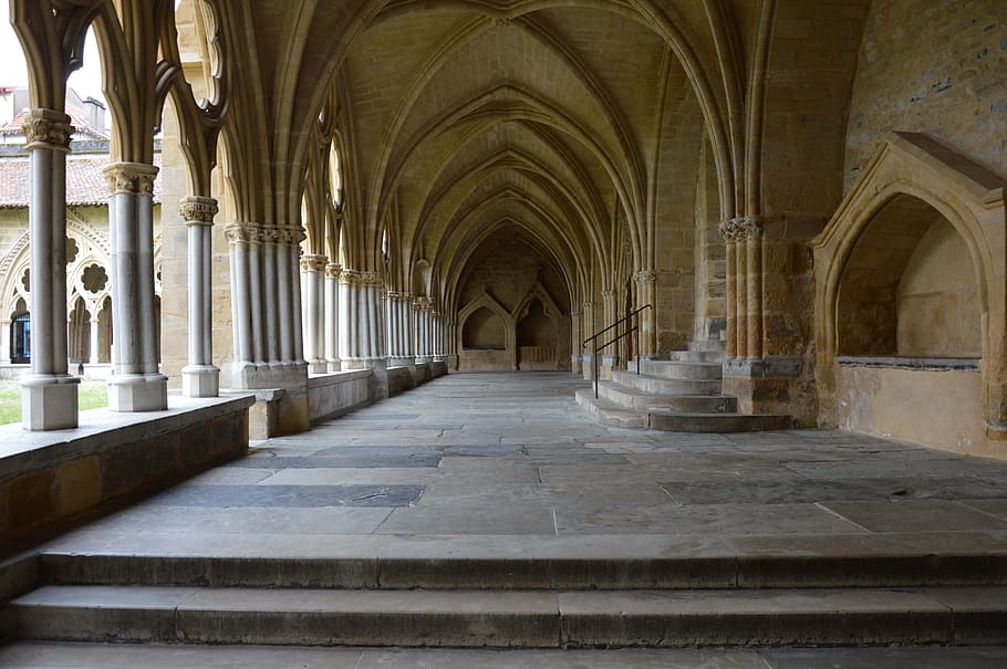 Vault, Cloister, Monastery, Column, architecture, sainte-marie cathedral bayonne HD wallpaper