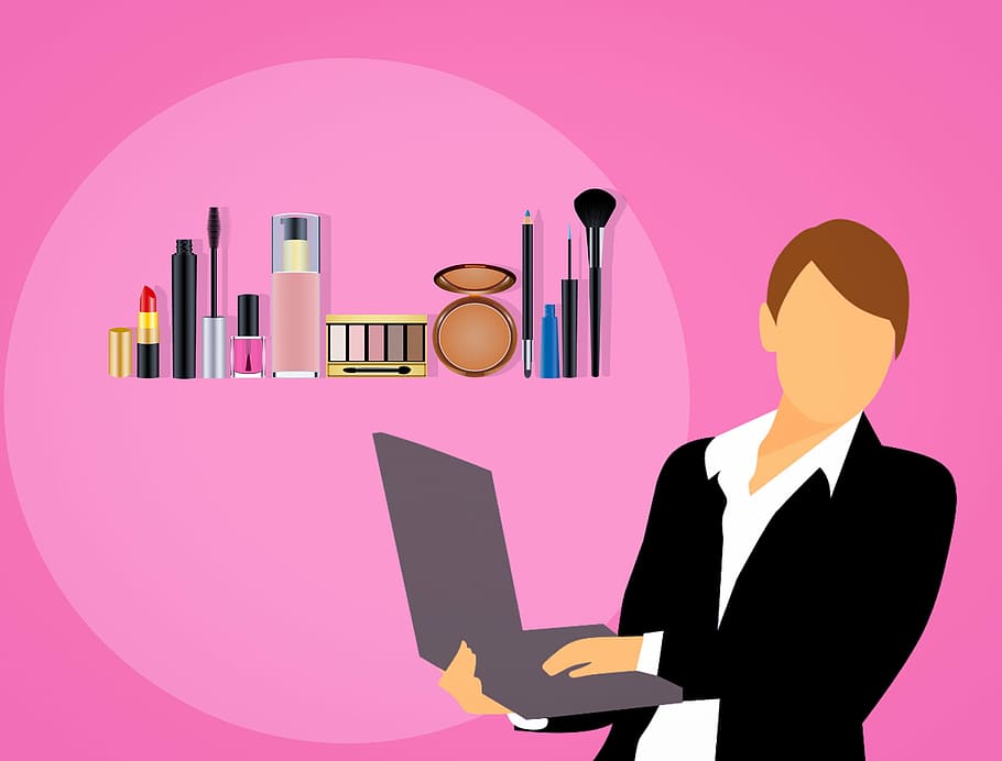 man holding laptop computer illustration, makeup, cosmetics, perfume